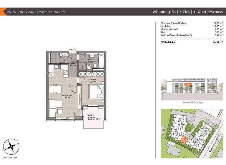 Wohnung zum Kauf - Erstbezug provisionsfrei 369.000 € 2 Zimmer 54,5 m² 2. Geschoss Münchner Straße 21 Reisgang Pfaffenhofen an der Ilm 85276