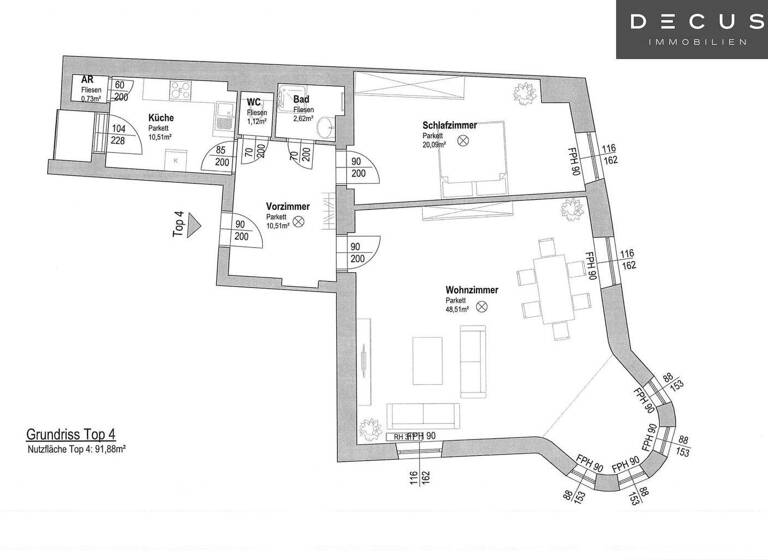 Wohnung zur Miete 861 € 2 Zimmer 91,9 m² 2. Geschoss Wiener Neustadt 2700