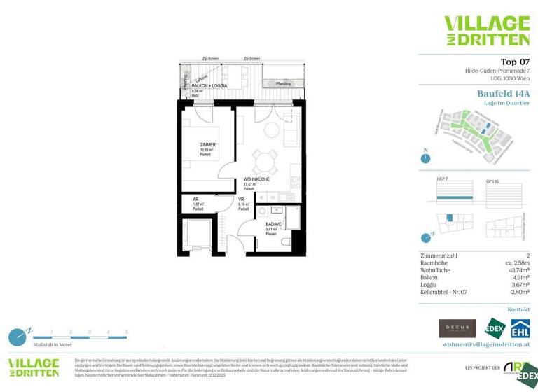 Wohnung zum Kauf - Erstbezug 354.000 € 2 Zimmer 43,7 m² 1. Geschoss Wien 1030