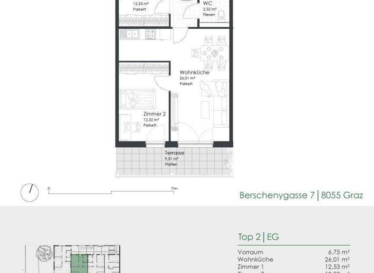 Wohnung zum Kauf - Erstbezug provisionsfrei 301.000 € 3 Zimmer 64,4 m² EG frei ab 01.06.2027 Berschenygasse 7 Puntigam Graz 8055