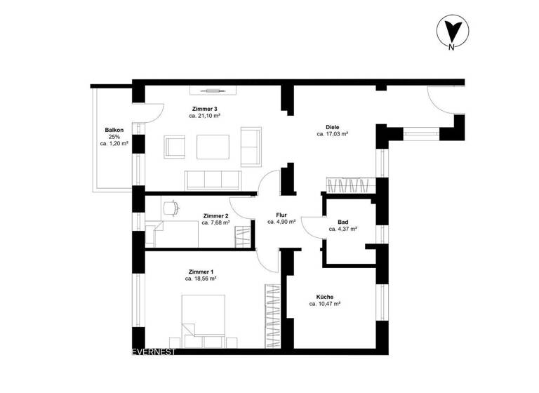Wohnung zum Kauf 469.000 € 3,5 Zimmer 85,3 m² 1. Geschoss Wilmersdorf Berlin 14197