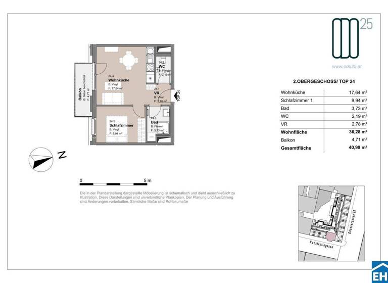 Wohnung zur Miete - Erstbezug 758 € 2 Zimmer 36,3 m² 2. Geschoss frei ab 01.07.2026 Odoakergasse 25 Wien 1160