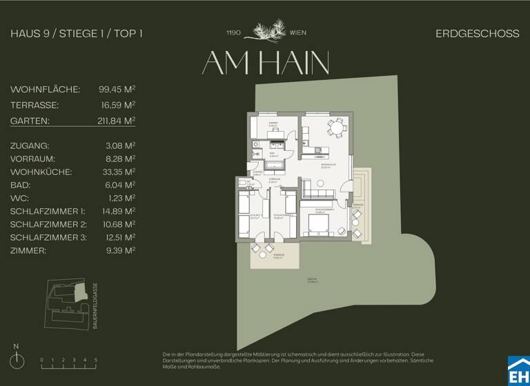 Wohnung zum Kauf - Erstbezug 900.000 € 5 Zimmer 99,5 m² EG Bauernfeldgasse Wien 1190