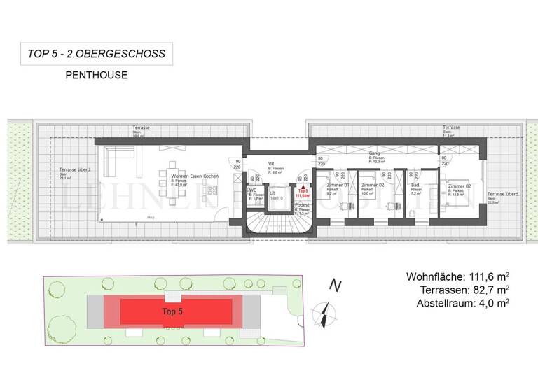 Penthouse zum Kauf - Erstbezug 4 Zimmer 111,6 m² frei ab 31.01.2027 Liebenau Graz,07.Bez.:Liebenau 8041