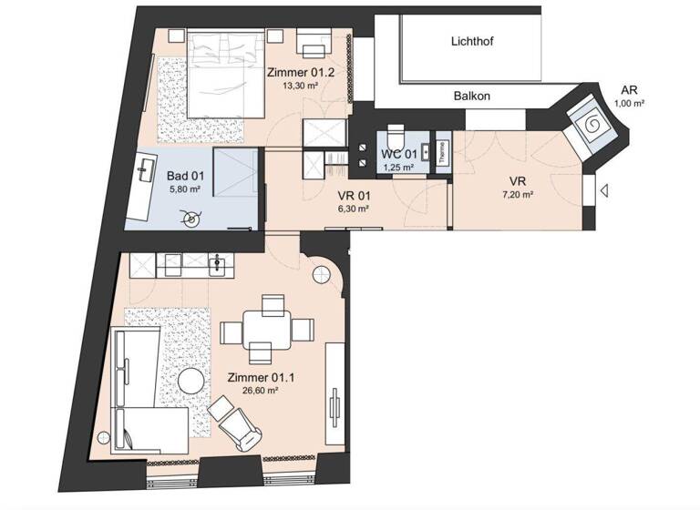 Wohnung zur Miete 1.952 € 2 Zimmer 53,3 m² 2. Geschoss Ballgasse Wien 1010