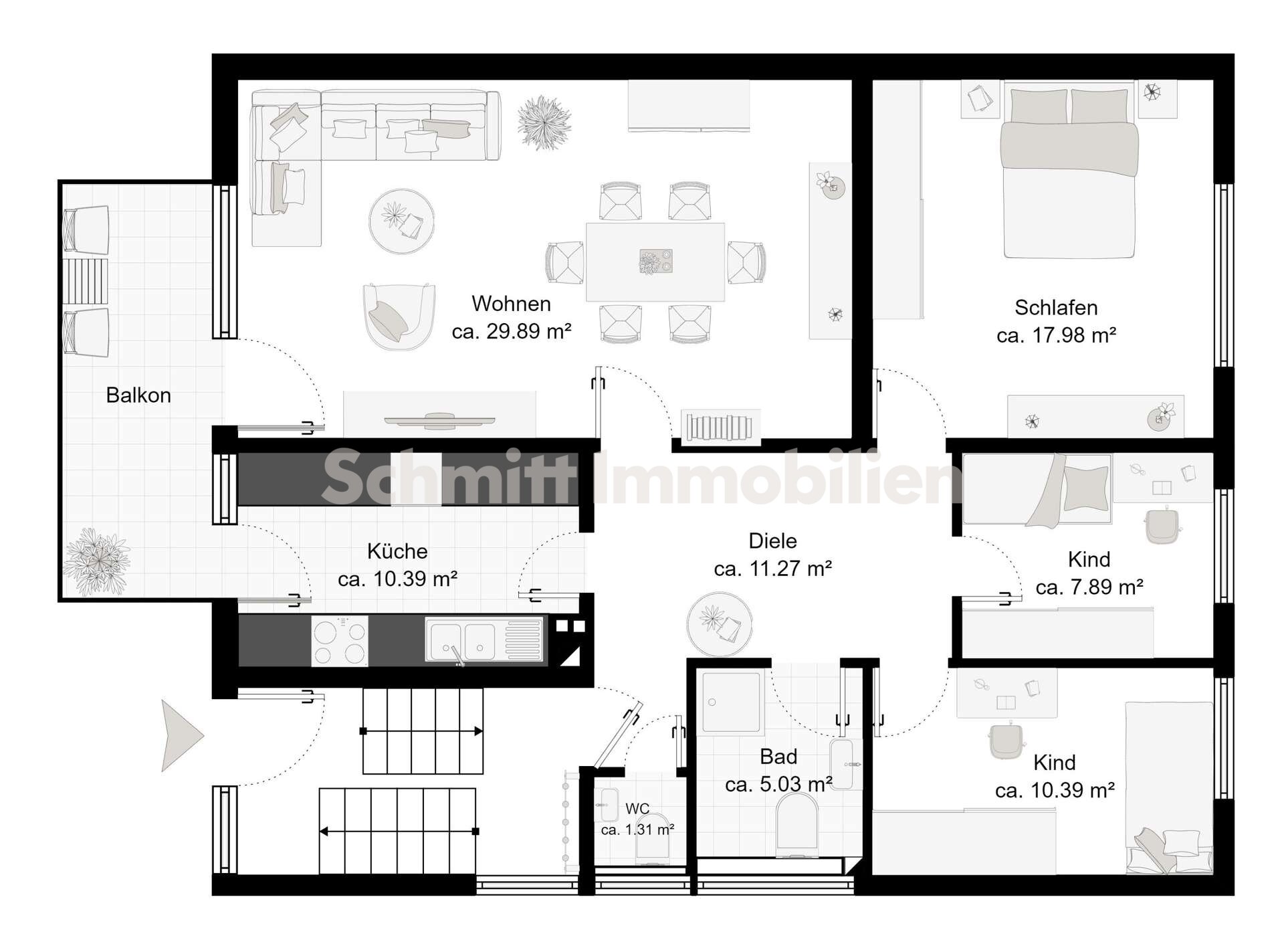 Wohnung zum Kauf 449.000 € 4 Zimmer 97 m²<br/>Wohnfläche 3.<br/>Geschoss Niederrad Frankfurt am Main 60528