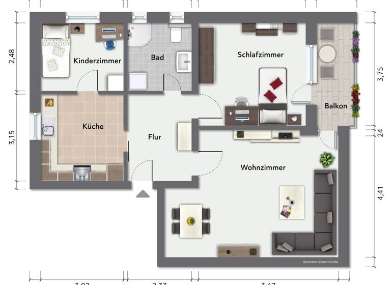 Wohnung zum Kauf 380.000 € 3 Zimmer 75,1 m²<br/>Wohnfläche 1.<br/>Geschoss Hesselfurt Grafing 85567