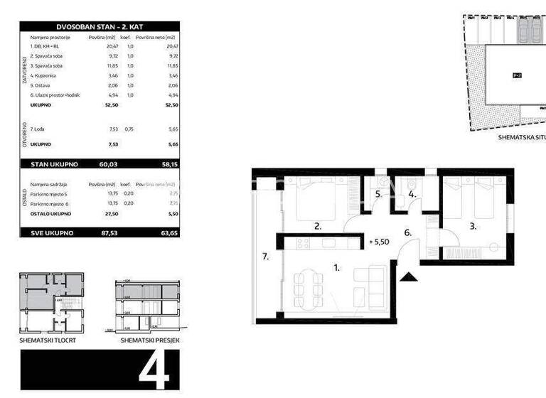 Wohnung zum Kauf 295.000 € 2 Zimmer 63 m² 2. Geschoss Zadar