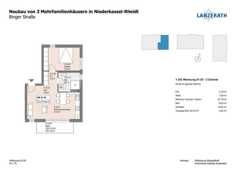 Wohnung zum Kauf - Erstbezug provisionsfrei 289.500 € 2 Zimmer 54,4 m² Binger Straße 48 Rheidt Niederkassel 53859