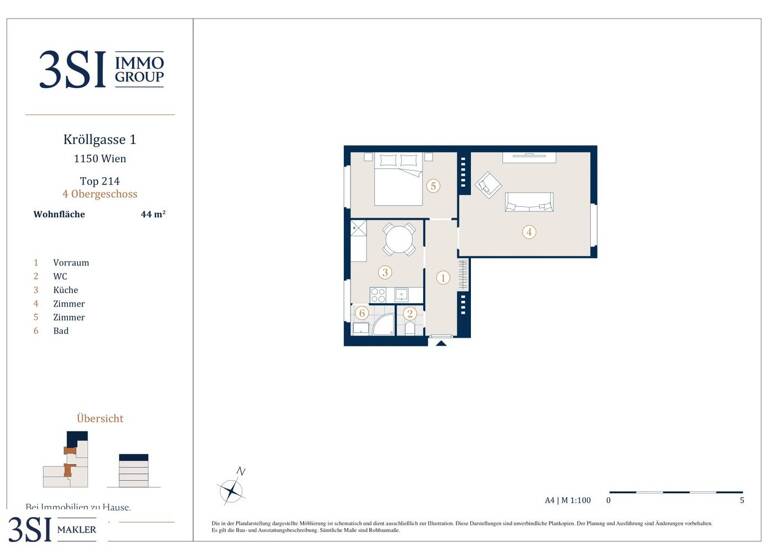 Wohnung zum Kauf 205.000 € 2 Zimmer 44 m² 4. Geschoss Kröllgasse 1 Wien 1150