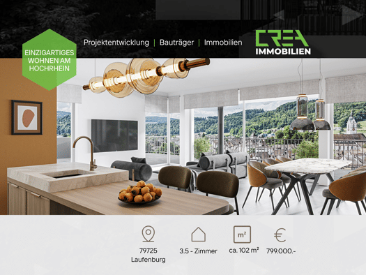 Wohnung zum Kauf - Neubau provisionsfrei 799.000 € 3,5 Zimmer 120,8 m² 3. Geschoss frei ab sofort Säckinger Straße 9 Laufenburg Laufenburg (Baden) 79725