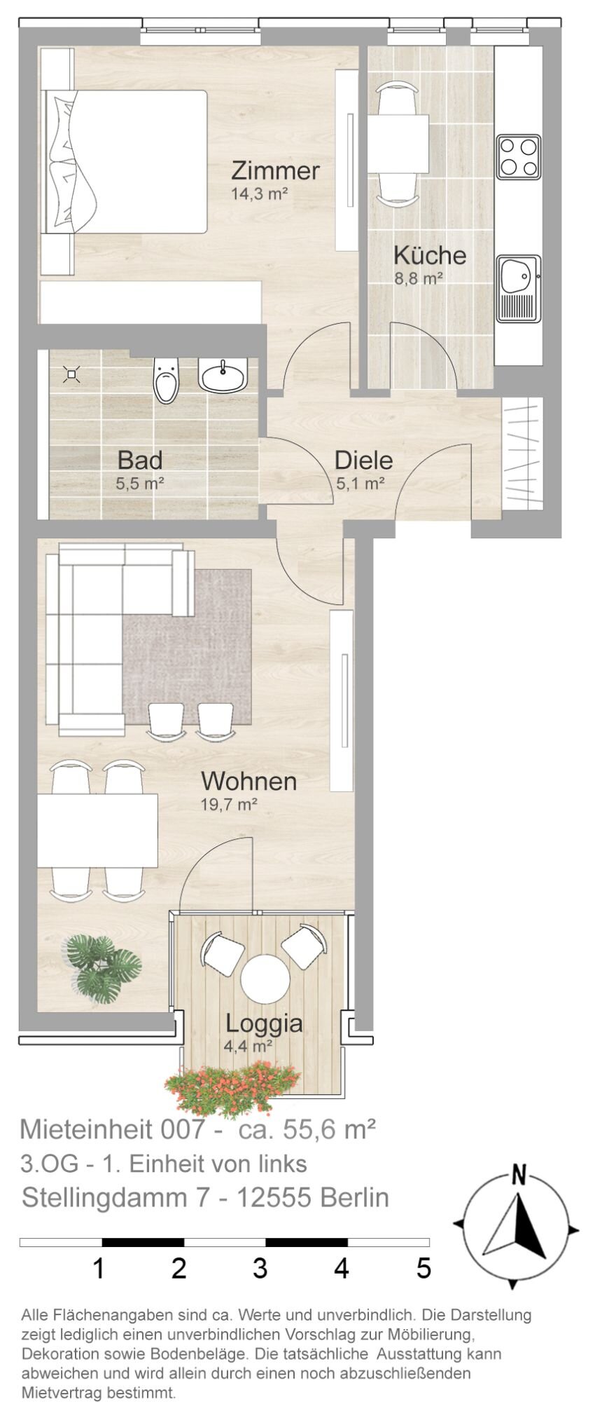 Wohnung zur Miete 724 € 2 Zimmer 55,6 m²<br/>Wohnfläche 3.<br/>Geschoss Stellingdamm 7 Köpenick Berlin 12555