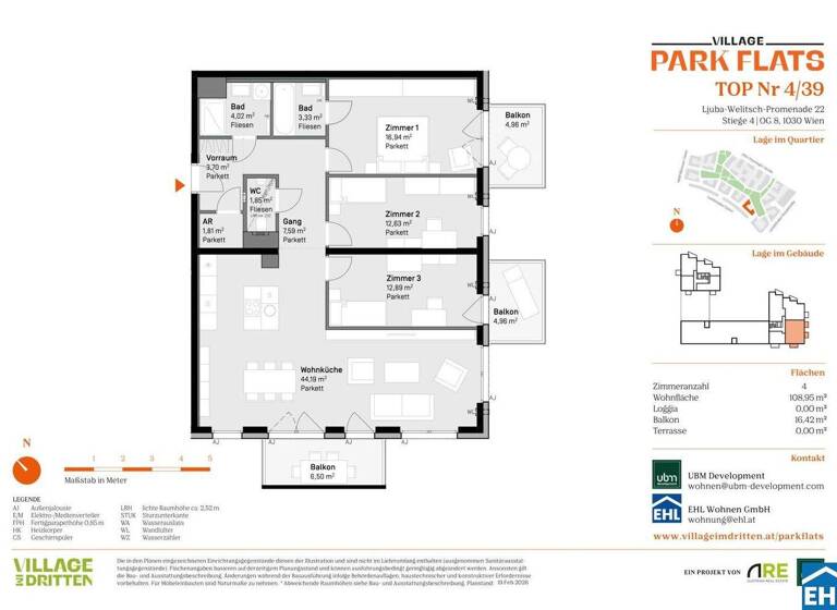 Wohnung zum Kauf - Erstbezug 887.000 € 4 Zimmer 109 m² 8. Geschoss Ljuba-Welitsch-Promenade 22 Wien 1030