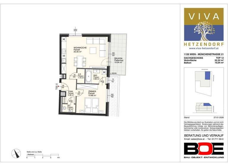 Wohnung zum Kauf - Erstbezug provisionsfrei 484.800 € 2 Zimmer 52,5 m² 3. Geschoss Münchenstraße 21 Wien 1120