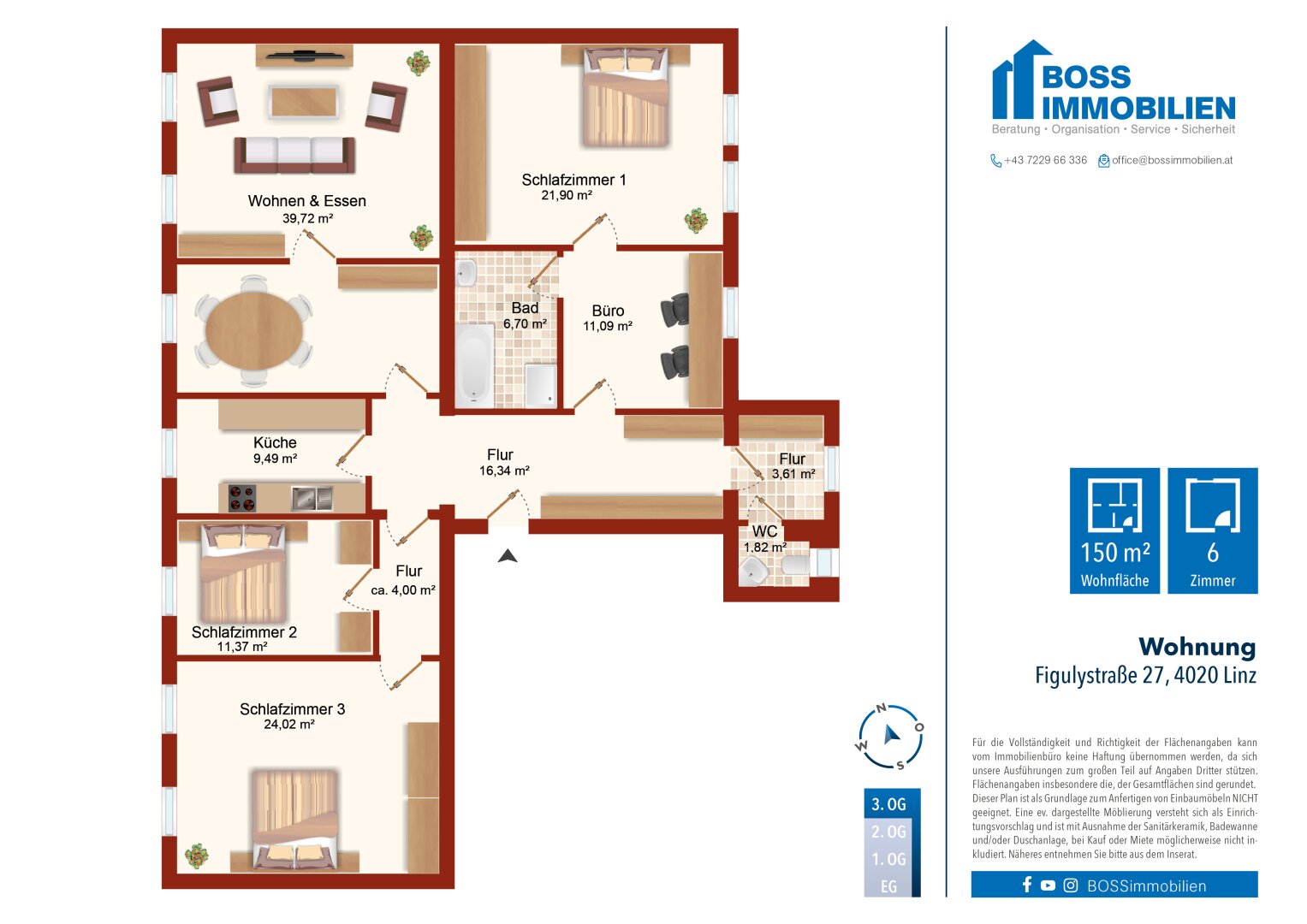 Wohnung zur Miete 974 € 6 Zimmer 149,8 m²<br/>Wohnfläche 3.<br/>Geschoss Figulystraße 27 Linz Linz 4020