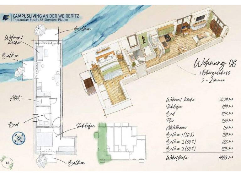 Wohnung zum Kauf provisionsfrei 286.273 € 2 Zimmer 46,9 m² Tharandter Straße 49 Löbtau-Süd Dresden 01159