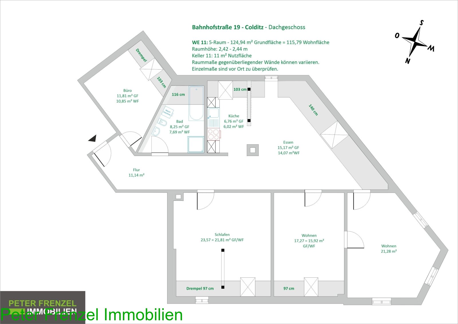 Wohnung zur Miete 850 € 5 Zimmer 124,9 m²<br/>Wohnfläche 4.<br/>Geschoss Bahnhofstraße 19 Colditz Colditz 04680