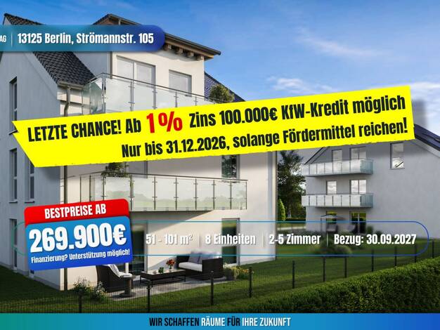 Terrassenwohnung zum Kauf - Neubau provisionsfrei als Kapitalanlage geeignet 479.900 € 4 Zimmer 92 m² Strömannstraße 105 Karow Berlin 13125