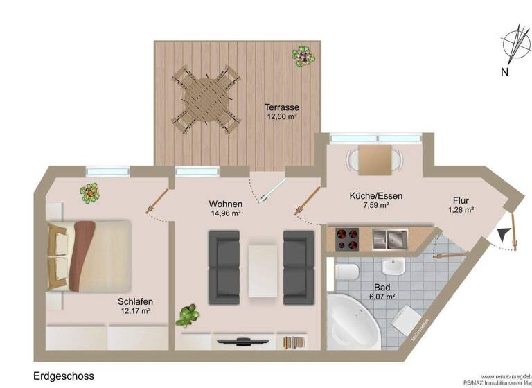 Wohnung zum Kauf 94.900 € 2 Zimmer 48,1 m² Stadtfeld Ost Magdeburg 39108