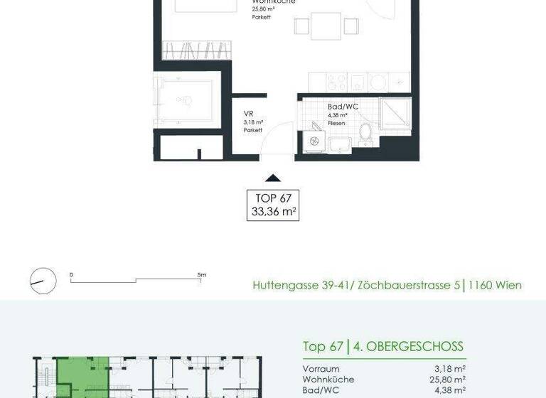 Studio zur Miete 639 € 1 Zimmer 33,4 m² 4. Geschoss frei ab 01.06.2026 Huttengasse 39-41 Wien 1160