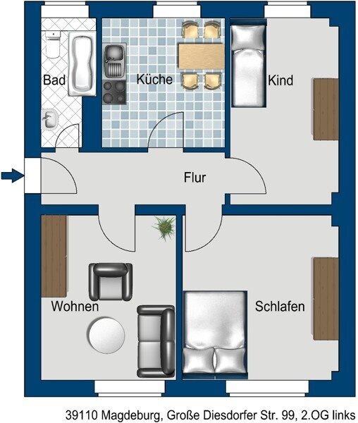 Wohnung zur Miete 390 € 3 Zimmer 59,9 m²<br/>Wohnfläche 2.<br/>Geschoss 29.11.2024<br/>Verfügbarkeit Große Diesdorfer Str. 99 Westfriedhof Magdeburg 39110