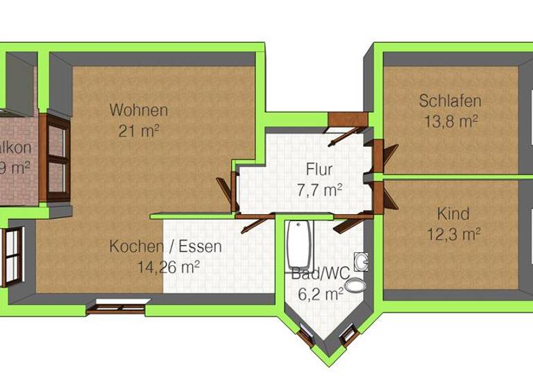 Wohnung zum Kauf 70.000 € 3 Zimmer 76,7 m² 1. Geschoss Louis-Lejeuné-Straße 7 Niederlungwitz Glauchau 08371