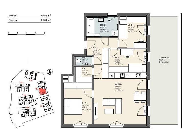 Wohnung zum Kauf provisionsfrei 536.490 € 4 Zimmer 90,5 m² 3. Geschoss Krems an der Donau 3500