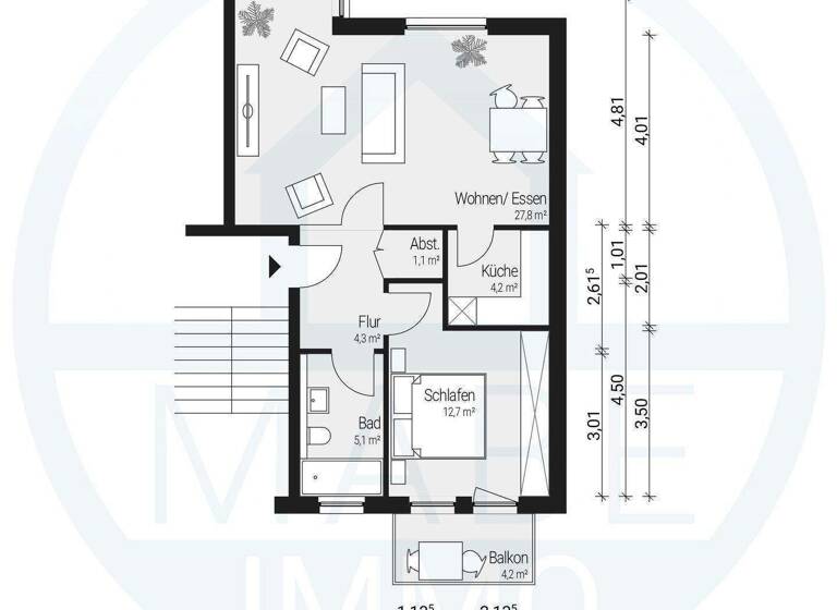 Wohnung zur Miete 403 € 2 Zimmer 60 m² 2. Geschoss frei ab 01.08.2026 Lerschstraße 2 a Marienthal Zwickau 08060