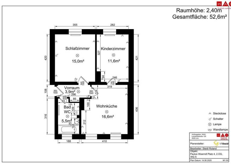 Wohnung zur Miete 275 € 2,5 Zimmer 52,2 m² 2. Geschoss Paulus-Wörndl-Platz Hinterberg Steyr 4400