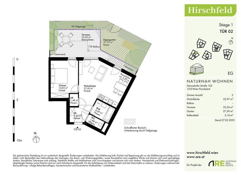 Wohnung zum Kauf - Erstbezug provisionsfrei 335.000 € 2 Zimmer 53 m² EG Wien 1210