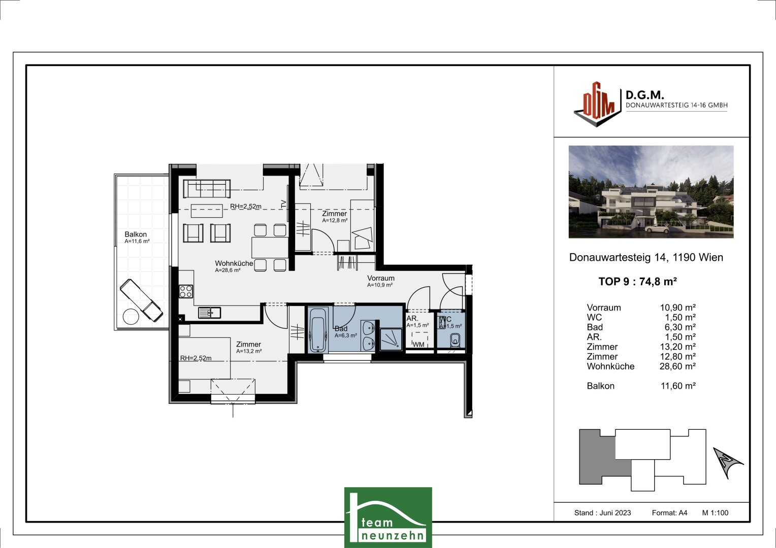 Wohnung zum Kauf 599.001 € 3 Zimmer 75,3 m²<br/>Wohnfläche 2.<br/>Geschoss Donauwartesteig 14 Wien 1190