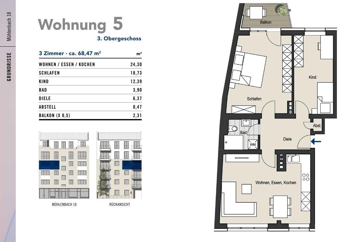 Wohnung zum Kauf provisionsfrei 445.060 € 3 Zimmer 68,5 m²<br/>Wohnfläche 3.<br/>Geschoss ab sofort<br/>Verfügbarkeit Mühlenbach 18 Altstadt - Süd Köln 50676