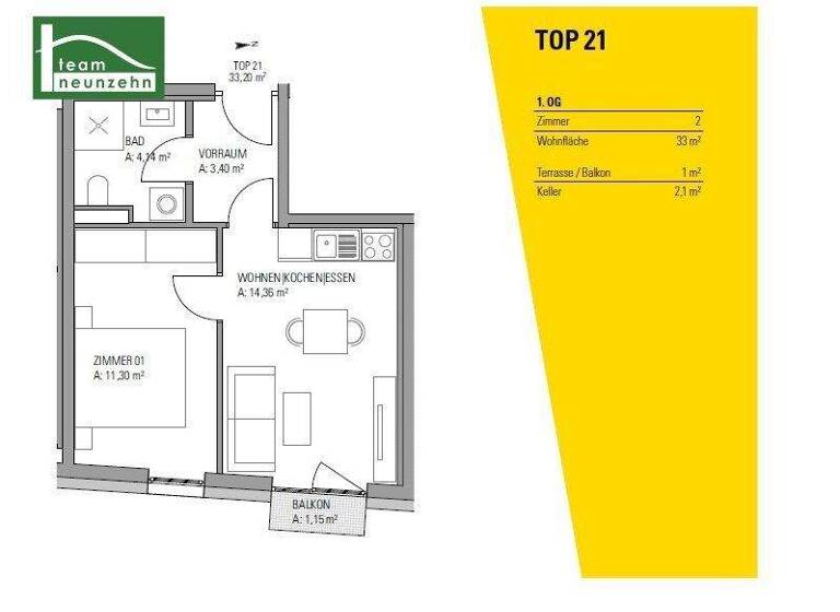 Wohnung zur Miete 410 € 2 Zimmer 33,8 m² 1. Geschoss frei ab 01.04.2026 Grenadiergasse 28 Gries Graz 8020