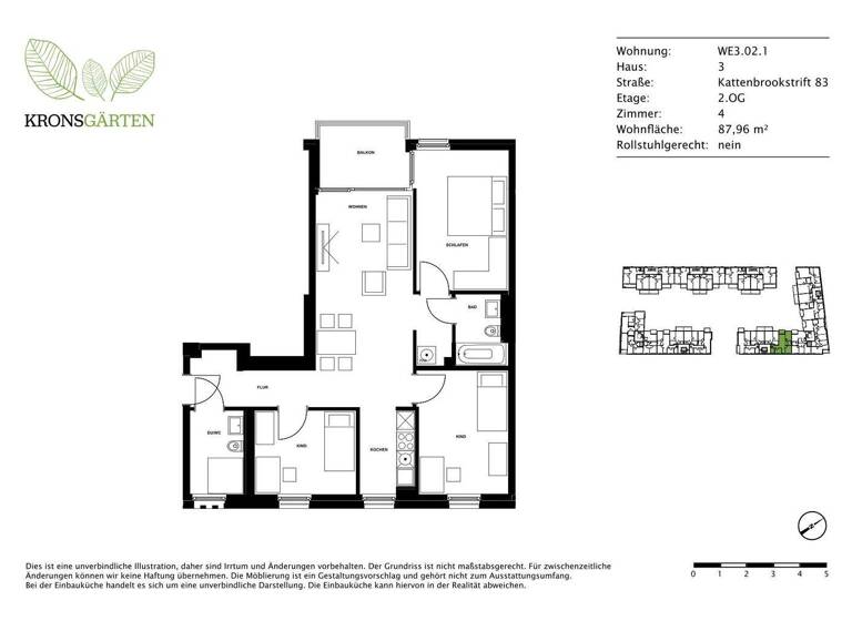 Wohnung zur Miete 1.425 € 4 Zimmer 87,6 m² 2. Geschoss Kattenbrookstrift 83 Bemerode Hannover 30539