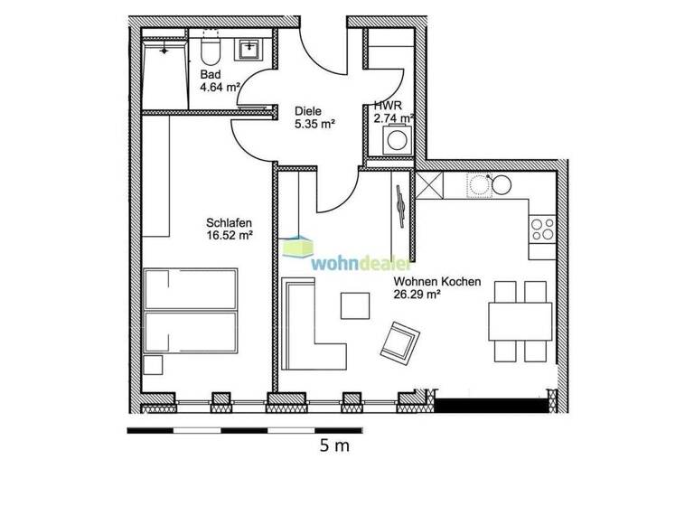 Wohnung zur Miete 750 € 2 Zimmer 56,4 m² 1. Geschoss Kochstraße 32 Südvorstadt Leipzig 04275