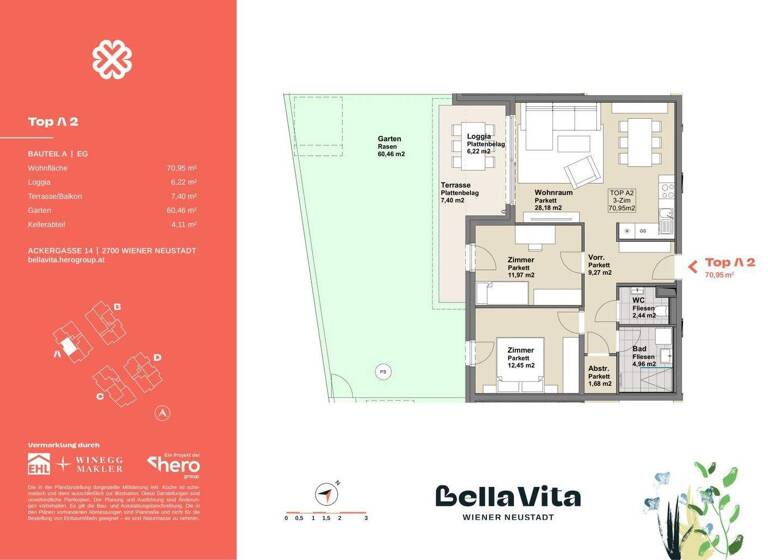 Wohnung zum Kauf provisionsfrei 359.900 € 3 Zimmer 71 m² EG Ackergasse 14 Wiener Neustadt 2700