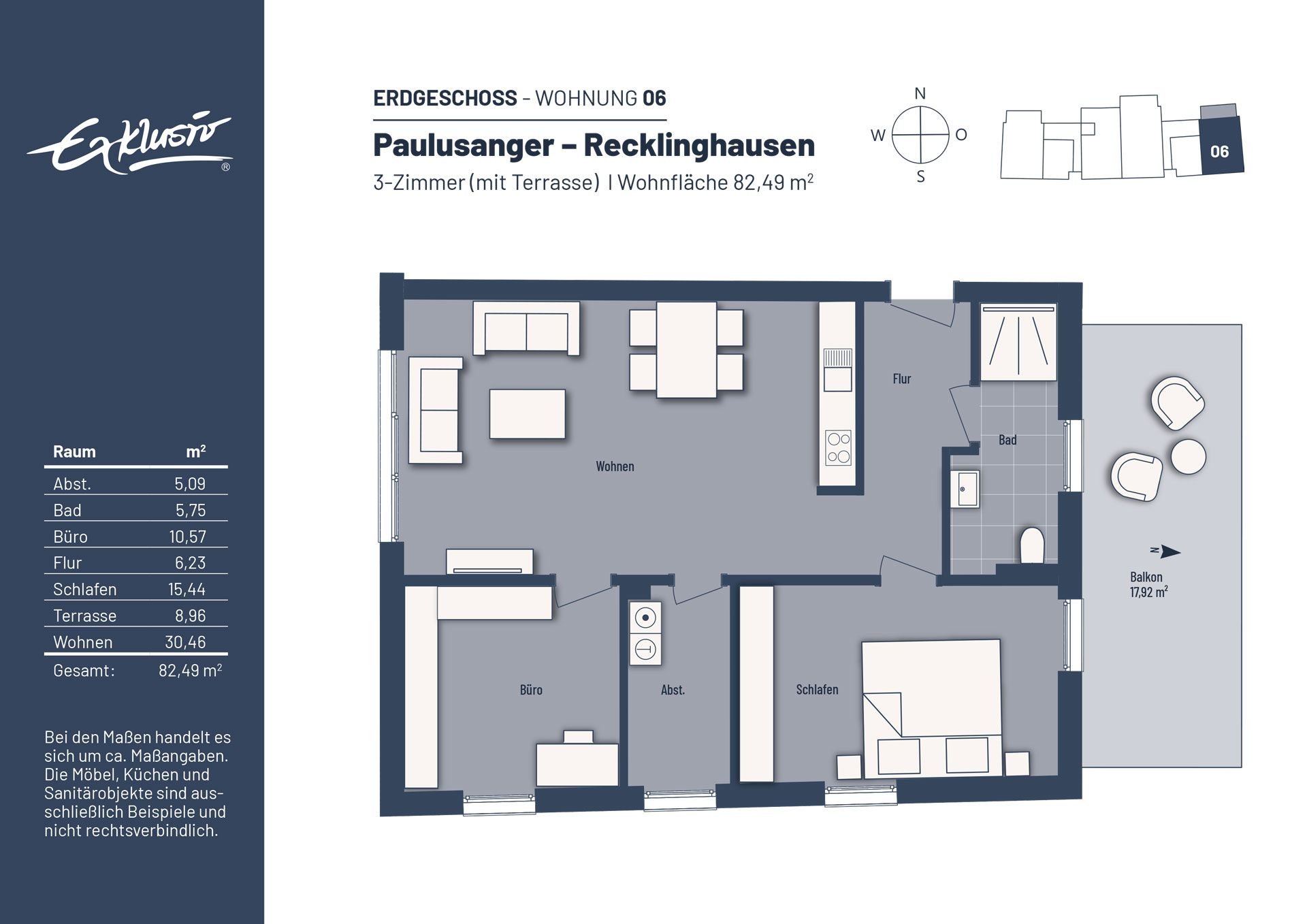 Wohnung zum Kauf provisionsfrei 369.000 € 3 Zimmer 82 m²<br/>Wohnfläche Paulusanger 3 Paulusviertel Recklinghausen 45657