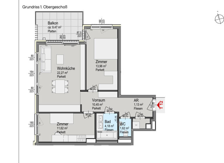 Wohnung zum Kauf - Erstbezug provisionsfrei 545.000 € 3 Zimmer 65,2 m² 1. Geschoss Wien 1140