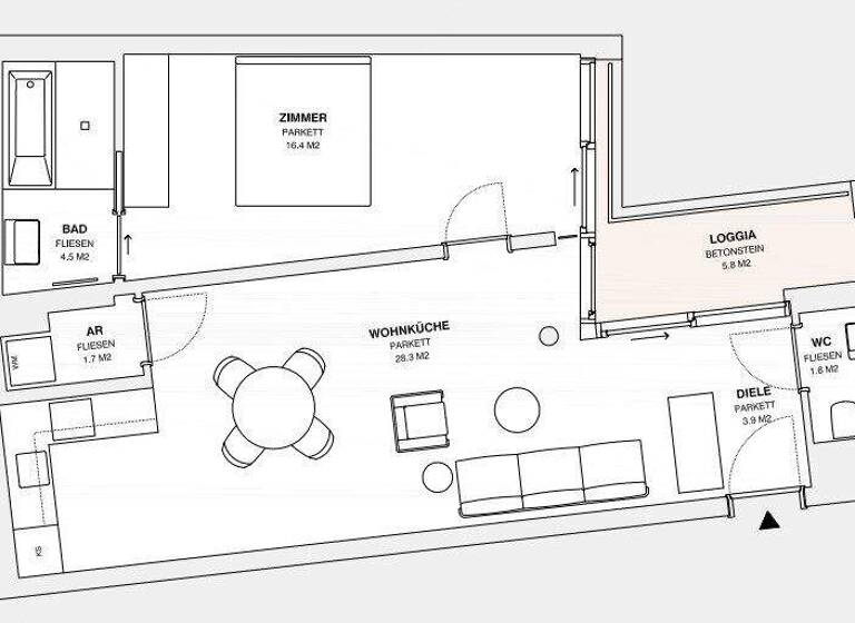 Wohnung zur Miete - Erstbezug 1.341 € 2 Zimmer 62,2 m² 2. Geschoss frei ab sofort Wien 1060