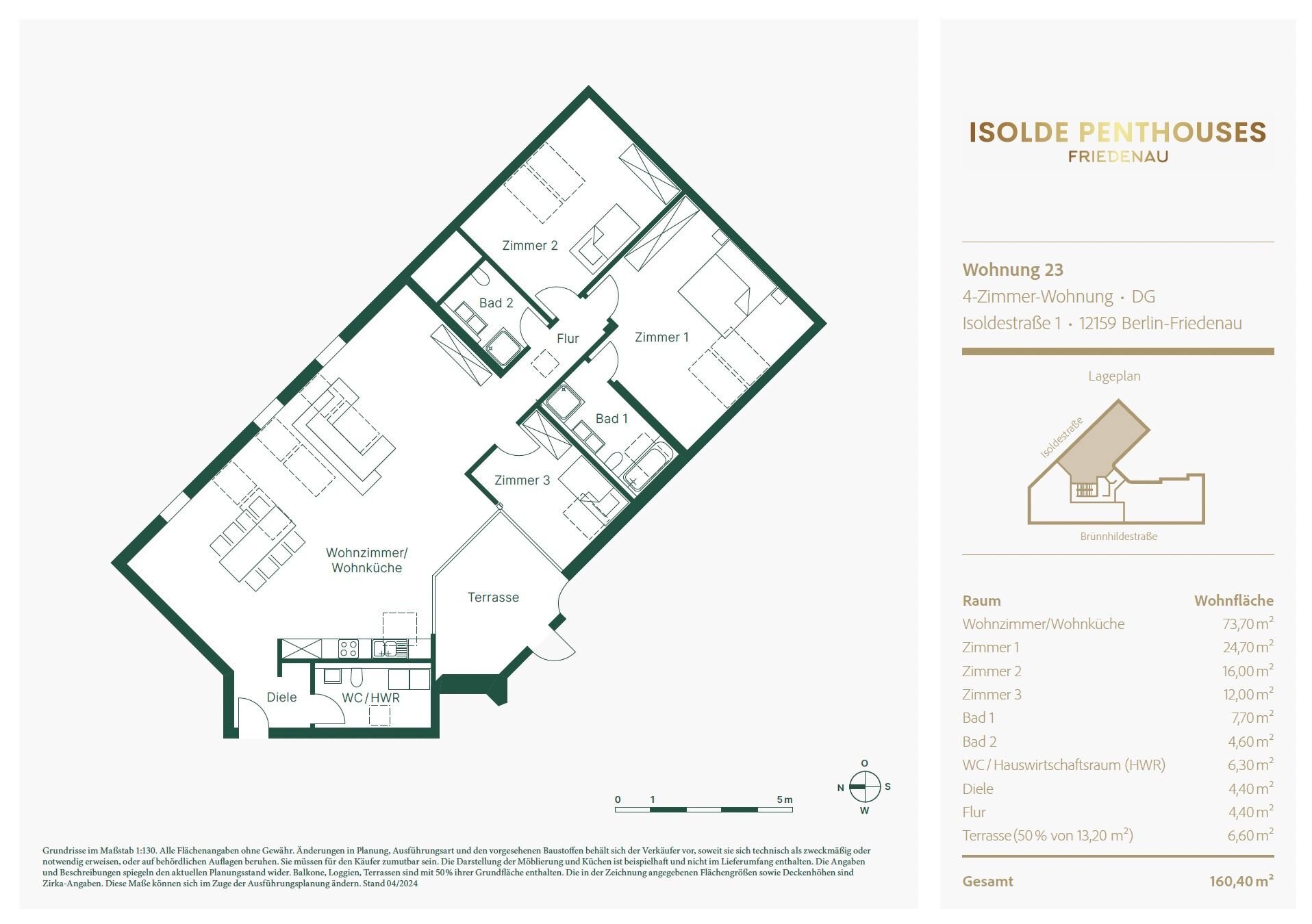 Penthouse zum Kauf 1.495.000 € 5 Zimmer 160 m²<br/>Wohnfläche 5.<br/>Geschoss Friedenau Berlin 12159