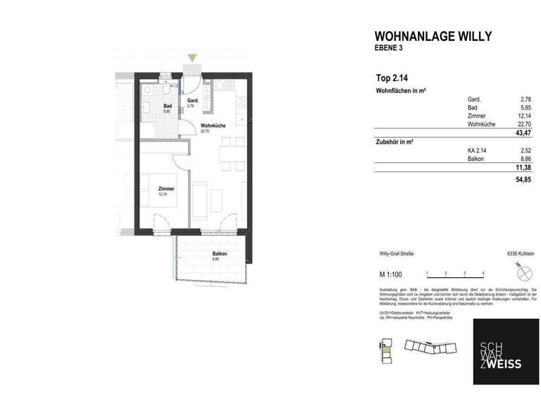 Wohnung zum Kauf - Erstbezug 324.000 € 2 Zimmer 43,5 m² 3. Geschoss Kufstein 6330