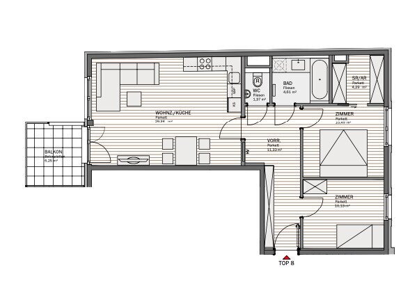 Wohnung zur Miete 1.439 € 3 Zimmer 2.<br/>Geschoss 01.03.2025<br/>Verfügbarkeit Badgasse Wien 1090