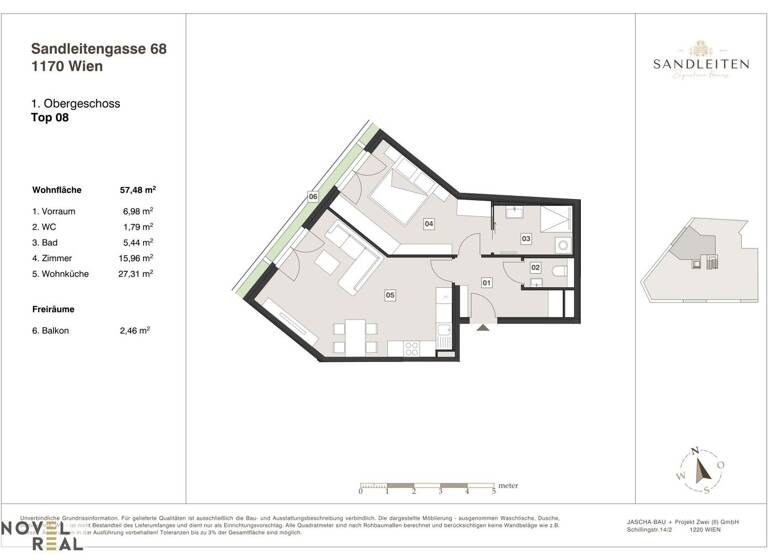 Wohnung zum Kauf - Erstbezug 449.000 € 2 Zimmer 57,5 m² 1. Geschoss Wien 1170