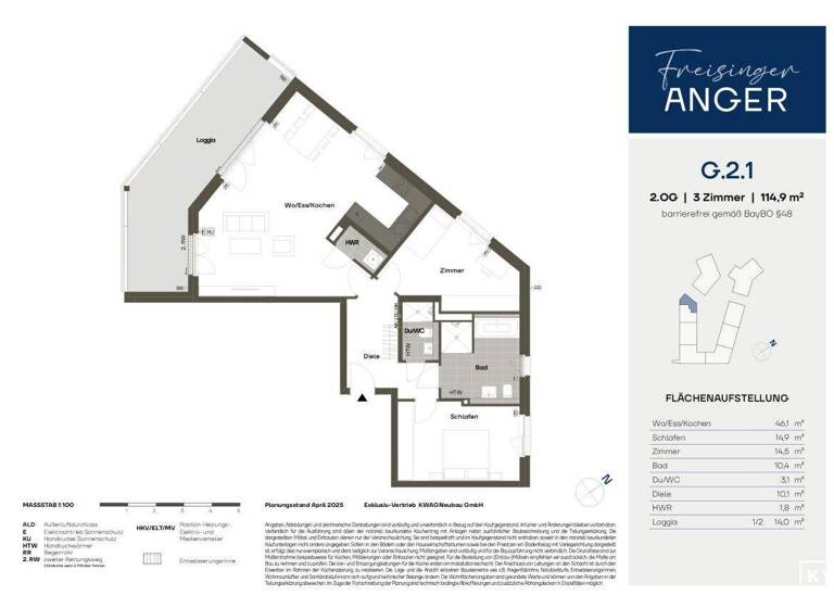 Wohnung zum Kauf 849.000 € 3 Zimmer 114,9 m² 2. Geschoss Angerstraße 48 Freising 85354