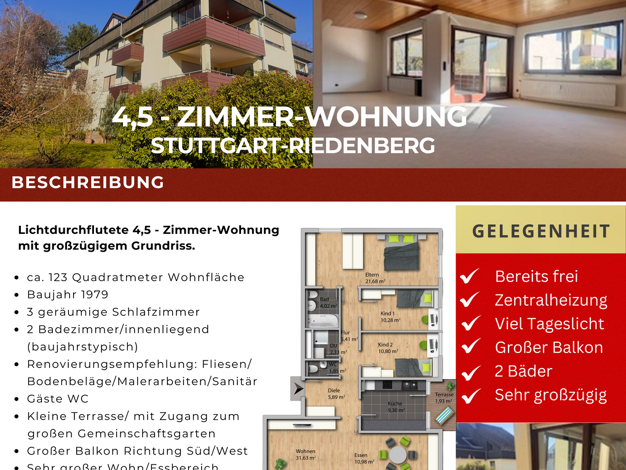 Wohnung zum Kauf 443.000 € 4,5 Zimmer 123,5 m² EG frei ab sofort Riedenberg Stuttgart 70619