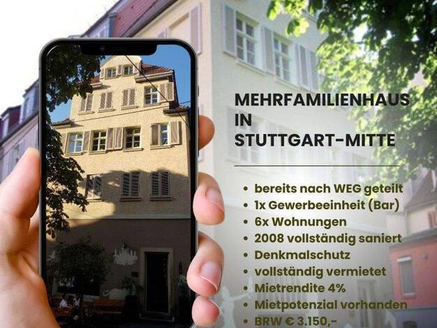 Mehrfamilienhaus zum Kauf provisionsfrei 2.980.000 € 18 Zimmer 578,5 m² 178 m² Grundstück Mitte Stuttgart 70182