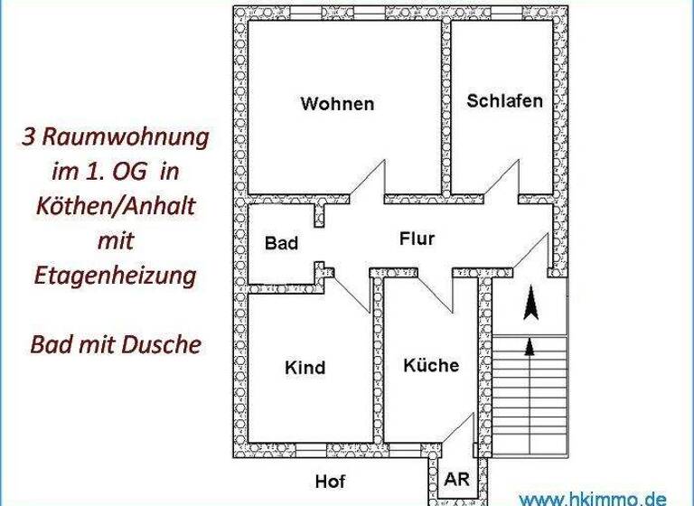 Wohnung zur Miete 384 € 3 Zimmer 69,9 m² 1. Geschoss frei ab 01.05.2026 Köthen 06366