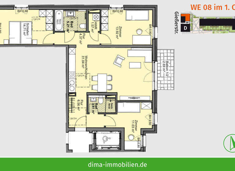 Wohnung zum Kauf 525.000 € 4 Zimmer 94,5 m²<br/>Wohnfläche 1.<br/>Geschoss Gießerstraße 47 a Plagwitz Leipzig 04229