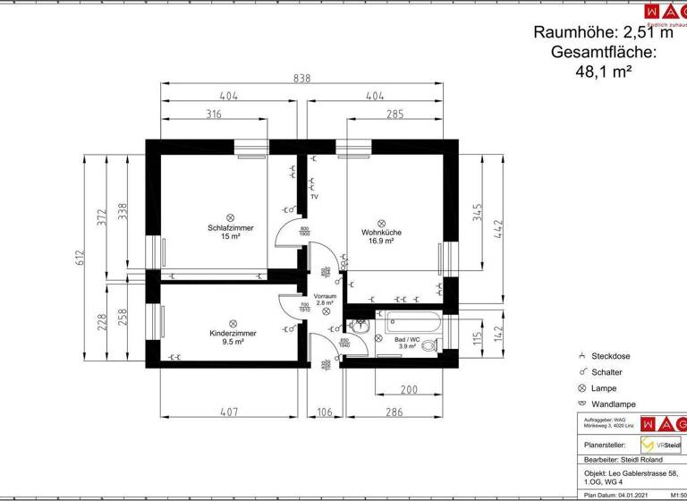 Wohnung zur Miete 255 € 2,5 Zimmer 48,5 m² 1. Geschoss Leo-Gabler-Straße Hinterberg Steyr 4400