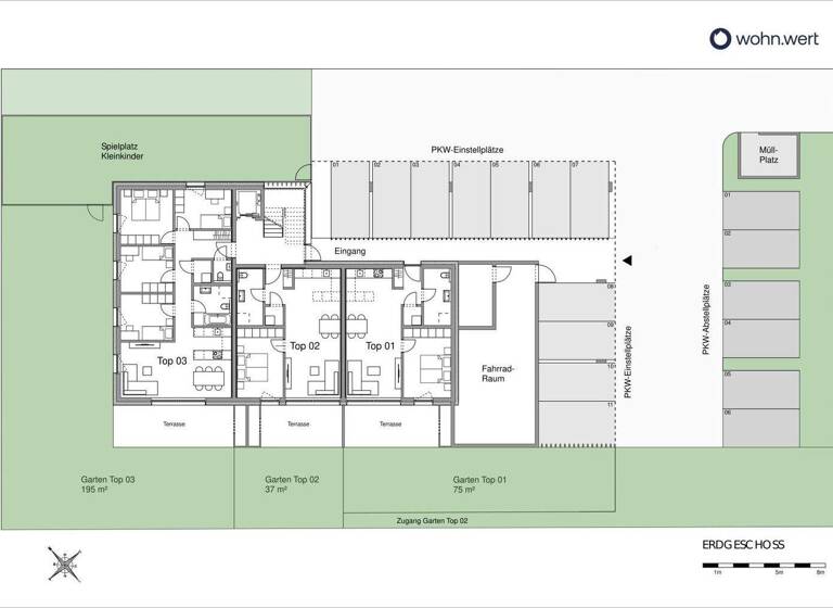 Terrassenwohnung zum Kauf - Erstbezug 380.000 € 2 Zimmer 54,5 m² 1. Geschoss Kalkofenweg 24 B+C Götzis 6840